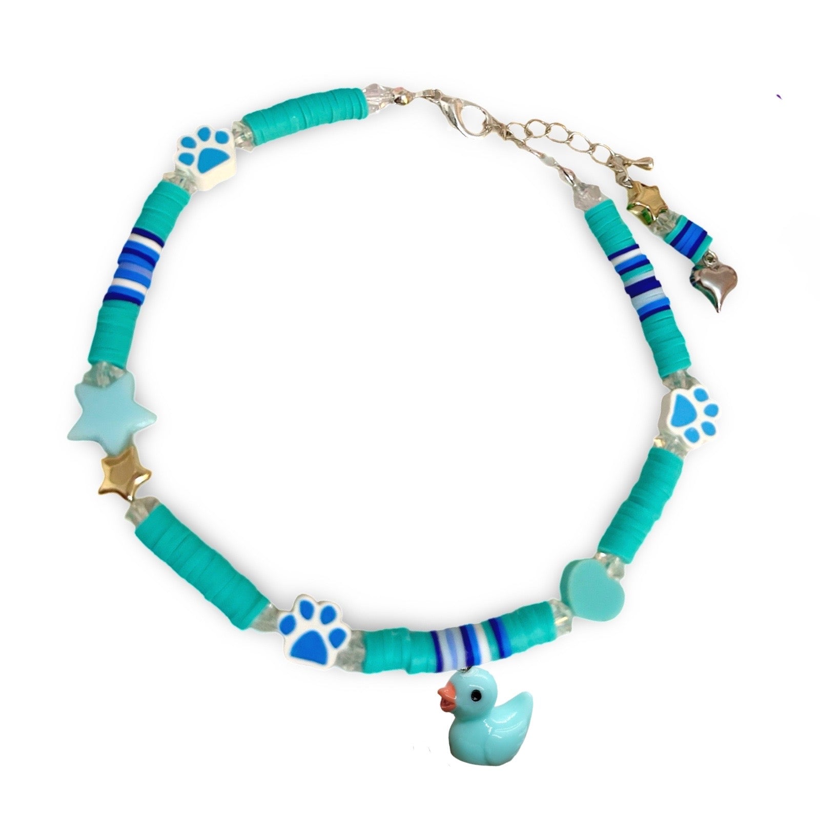 Little Duck Handmade Bead Dog Necklace - Turquoise Blue-0