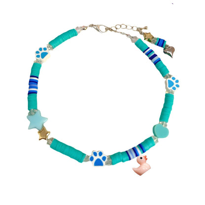 Little Duck Handmade Bead Dog Necklace - Turquoise Blue-3