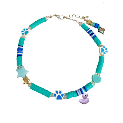 Little Duck Handmade Bead Dog Necklace - Turquoise Blue-4